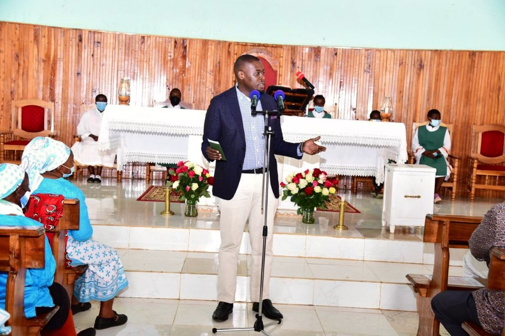 Nairobi Senator Johnson Sakaja at St Cecilia Catholic Church, Milangine, in Nyandarua County