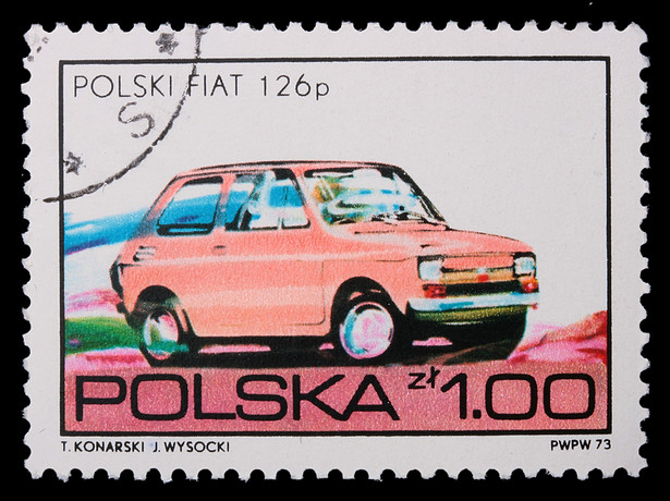 Fiat 126p na znaczku pocztowym z ok. 1973 roku