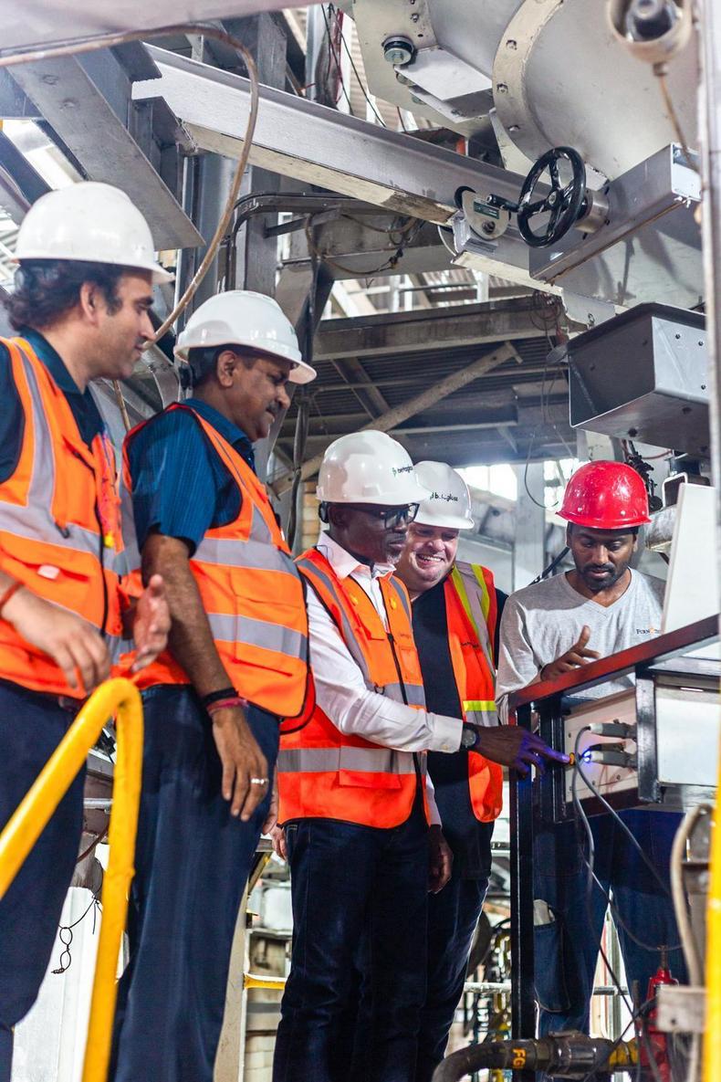 Chairman of the Beta Glass Board of Directors, Dr. Vitus Chidiebere Ezinwa, reheating the newly repaired furnace at the Agbara manufacturing plant.