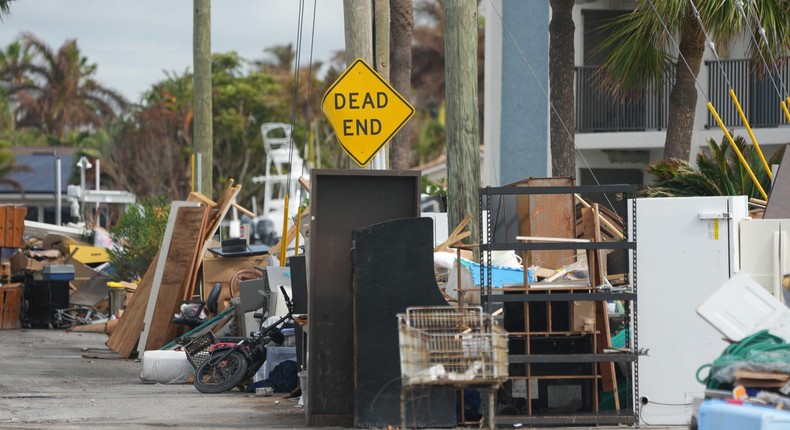 Debris piled up on a street in Treasure Island, Florida after Hurricane Helene.Bryan R. Smith/AFP via Getty Images