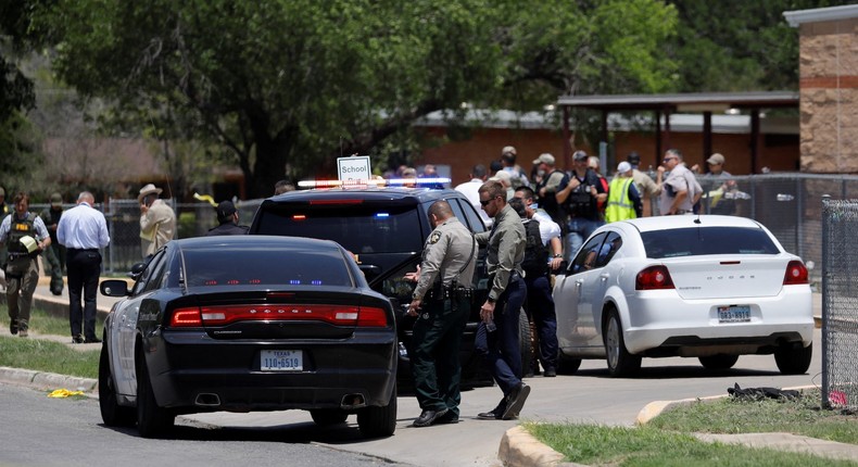 Law enforcement officers at Robb Elementary School in Uvalde, Texas, on May 24, 2022.