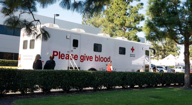 The American Red Cross brought a bloodmobile to Adams Rite Aerospace in Fullerton, CA on Thursday, January 20, 2022.Photo by Paul Bersebach/MediaNews Group/Orange County Register via Getty Images)