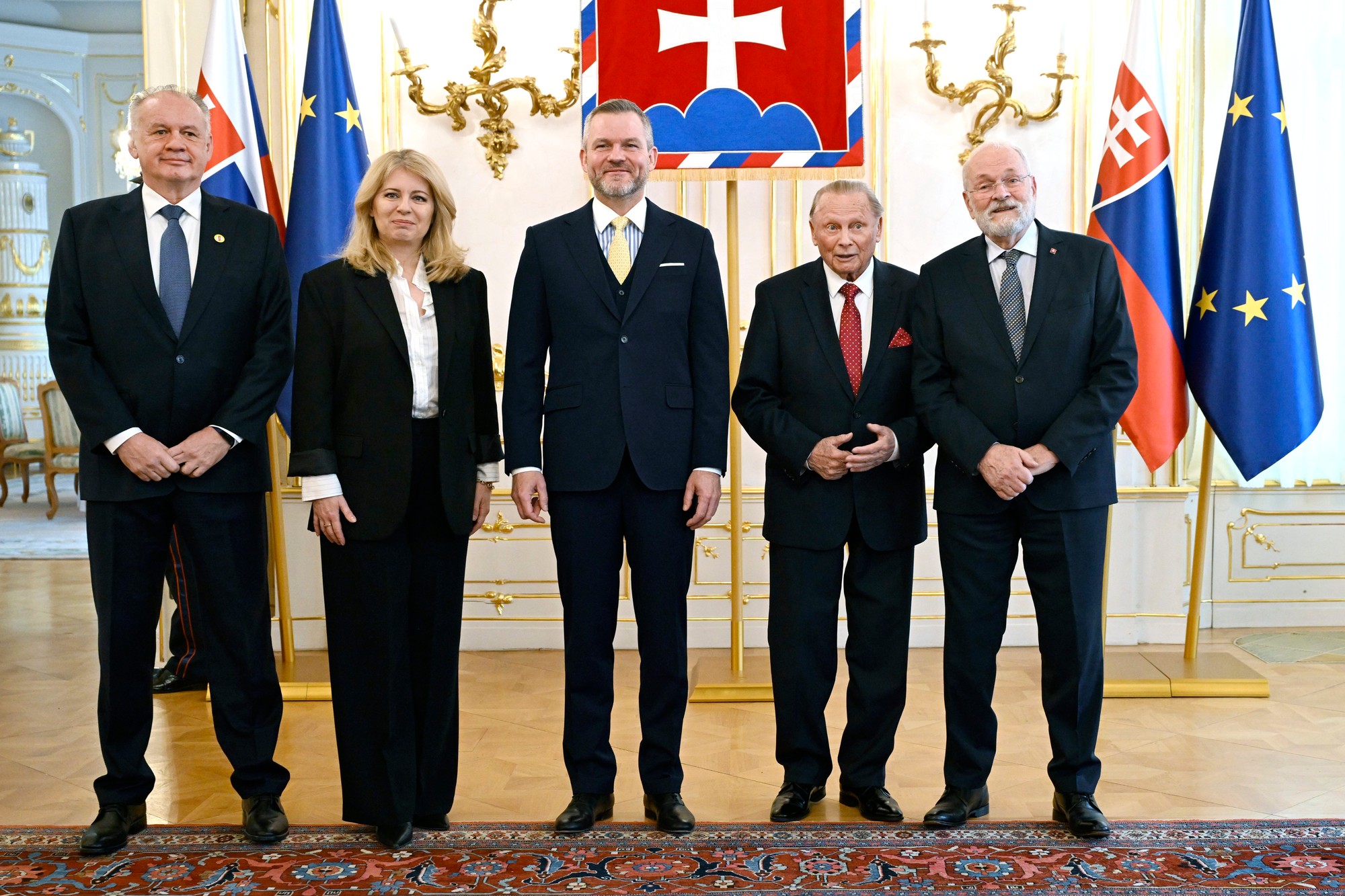 Zľava prezidenti Andrej Kiska, Zuzana Čaputová, Peter Pellegrini, Rudolf Schuster a Ivan Gašparovič.