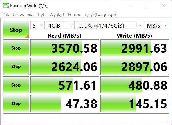 Lenovo Legion 5 15″ (15ACH6H) – CrystalDiskMark 8 – szybkość nośnika SSD