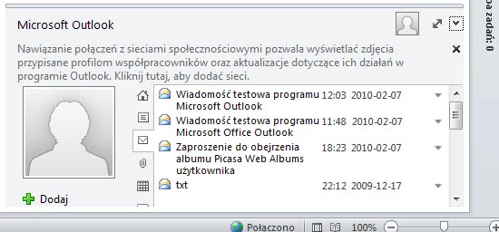 MS Outlook 2010 – moduł Social Connector