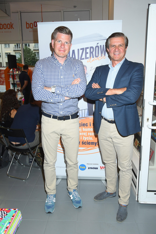 Filip Chajzer i Zygmunt Chajzer na promocji swojej książki "Chajzerów dwóch"