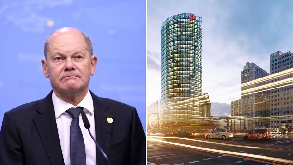 Po lewej: kanclerz Niemiec Olaf Scholz, po prawej: centrum Berlina