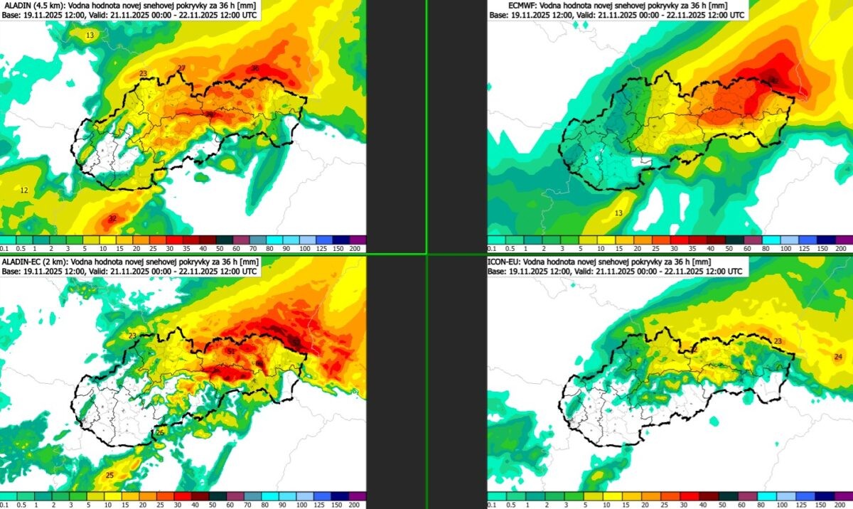 Hodnota novej snehovej pokrývky za 36 hodín – piatok 21. november až sobota 22. november 12.00.