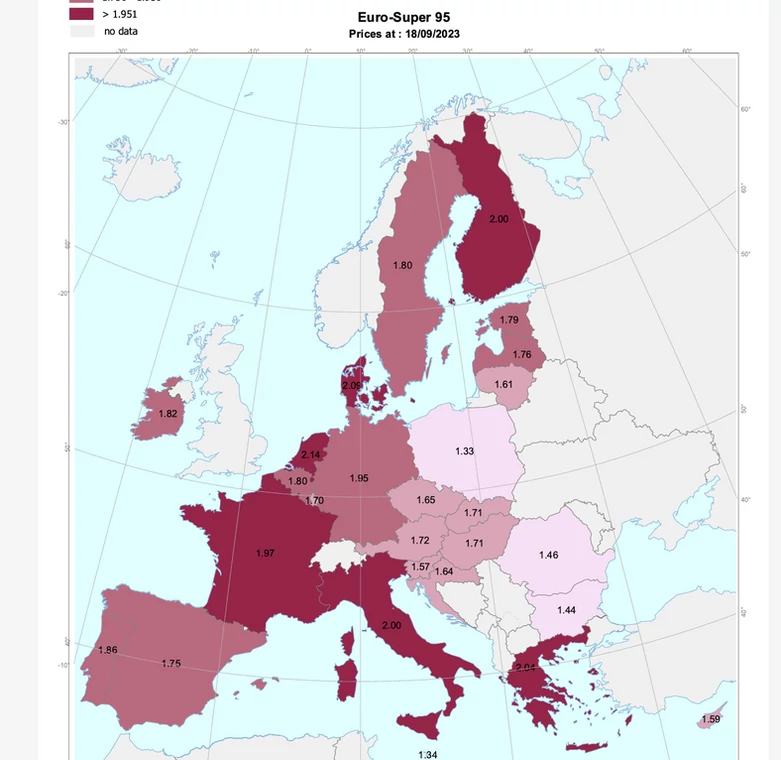 Ceny paliw w krajach EE według cotygodniowego biuletynu Komisji Europejskiej