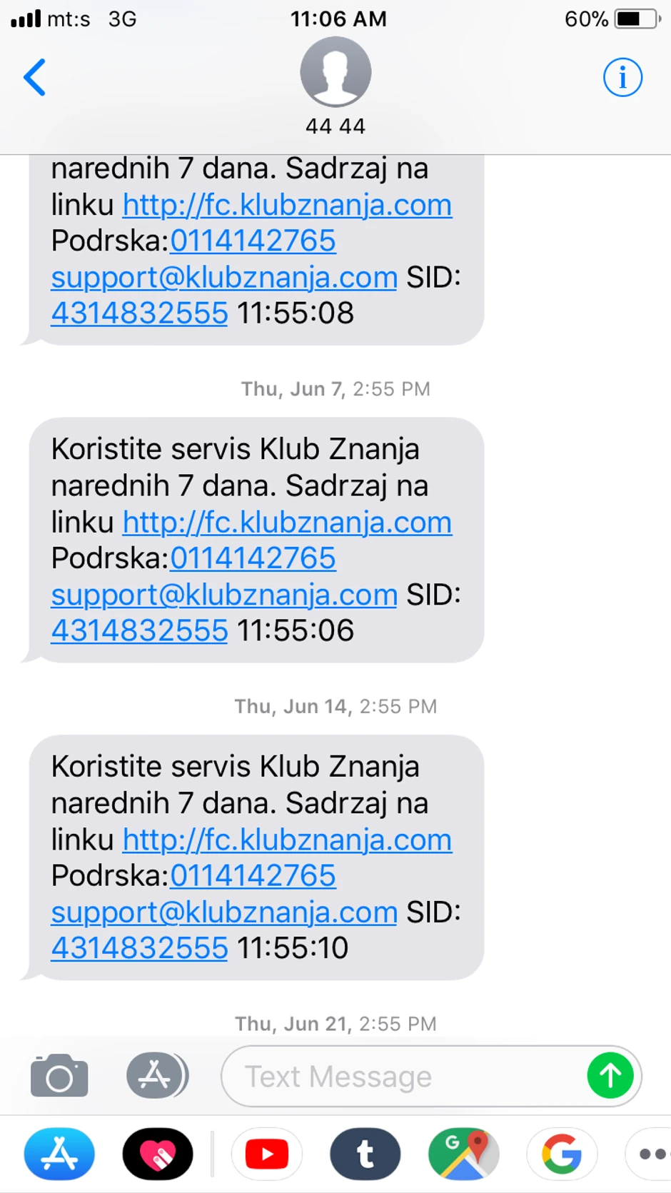 SMS puruka sa broja 4444