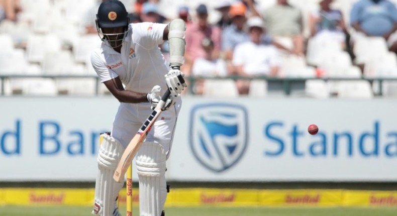 Sri Lanka's batsman and captain Angelo Mathews plays a shot during their second Test match against South Africa at Newlands Cricket Stadium in Cape Town, on January 5, 2017