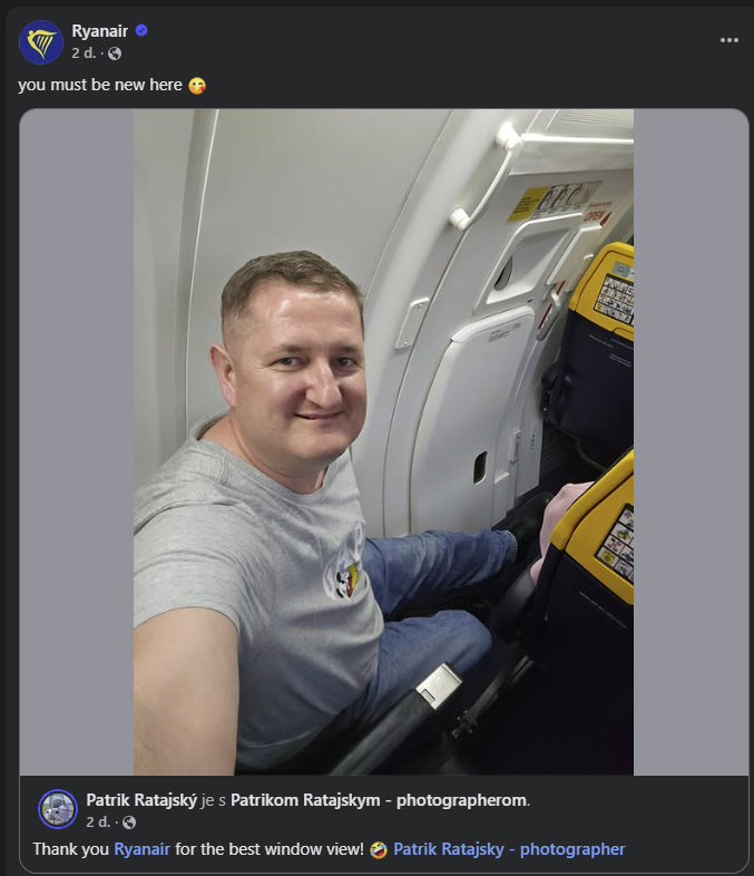 Letecká spoločnosť Ryanair vtipne reaguje na sťažnosť Slováka Patrika o chýbajúcom okienku v lietadle. 
