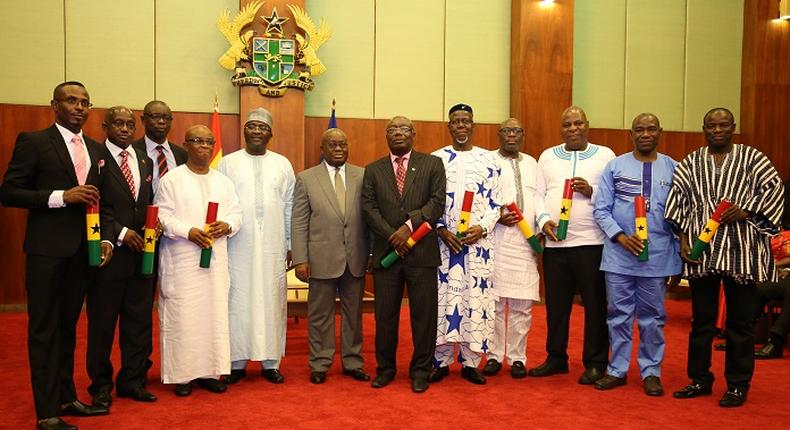 Nana Addo and Dr Mahamudu Bawumia with some ministers