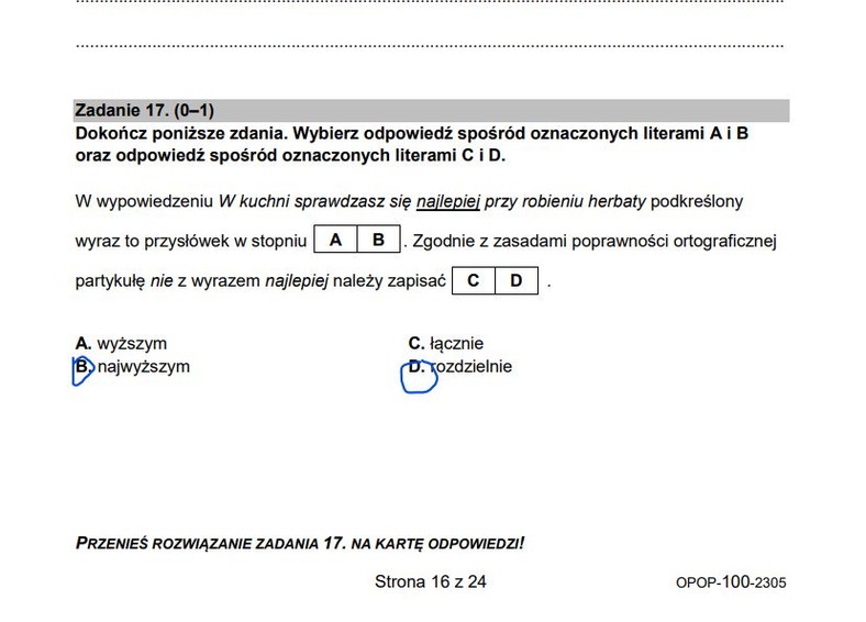 Egzamin ósmoklasisty 2023: Odpowiedzi do arkusza CKE z polskiego – strona 16, zadanie 17