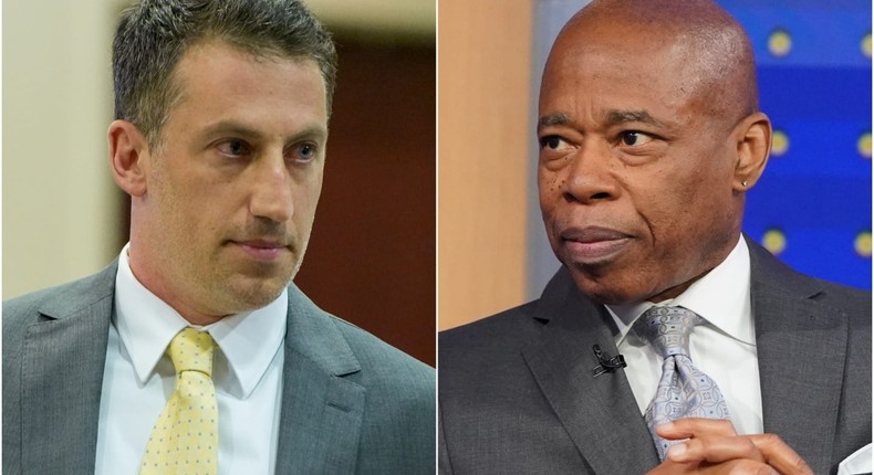 NYC Mayor Eric Adams (right) has reportedly hired celebrity attorney Alex Spiro (left) to defend him against a criminal indictment.Ramsay de Give-Pool, ABC/Heidi Gutman via Getty Images