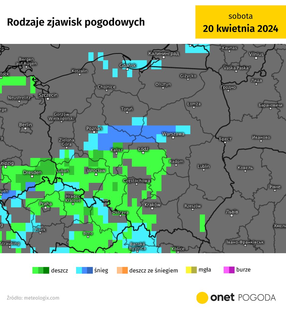 Obok deszczu, mogą pojawiać się też opady deszczu ze śniegiem, a nawet mokrego śniegu