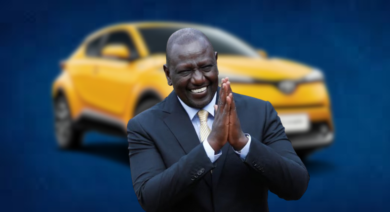 A collage image of President William Ruto & a Toyota CHR Hybrid