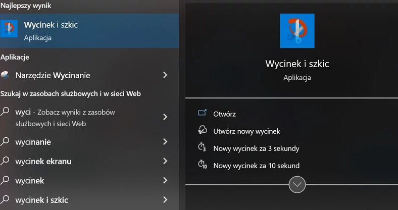 "Wycinek i szkic" jako metoda na to, jak zrobić screena na laptopie