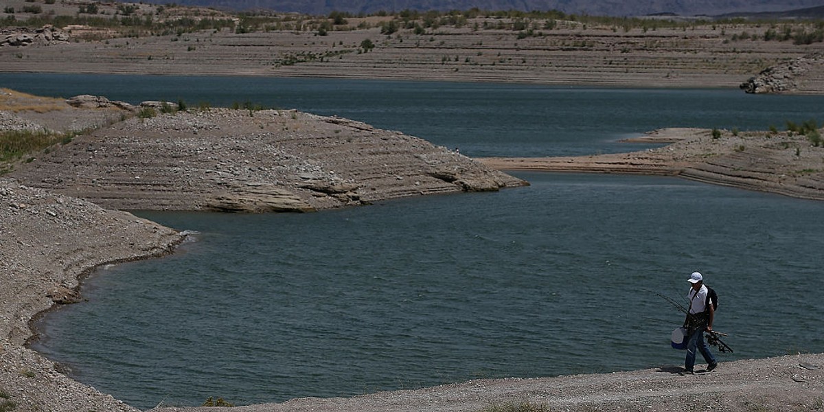 Low water levels are visible at Lake Mead near Upper Government Wash Cove on May 12, 2015 in Lake Mead National Recreation Area, Nevada.