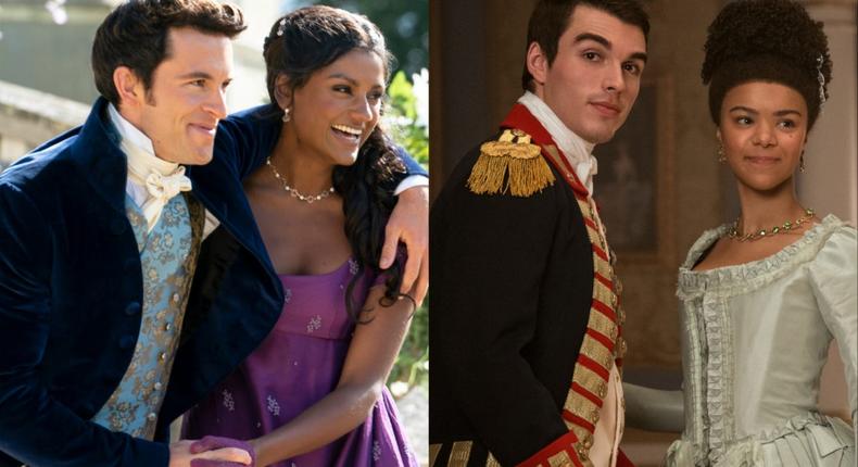 Anthony Bridgerton (Jonathan Bailey) and Kate Sharma (Simone Ashley) in Bridgerton season 2 and Young King George (Corey Mylchreest) and Young Queen Charlotte ( India Amarteifio) in Queen Charlotte: A Bridgerton Story.Liam Daniel / Netflix / Nick Wall / Netflix