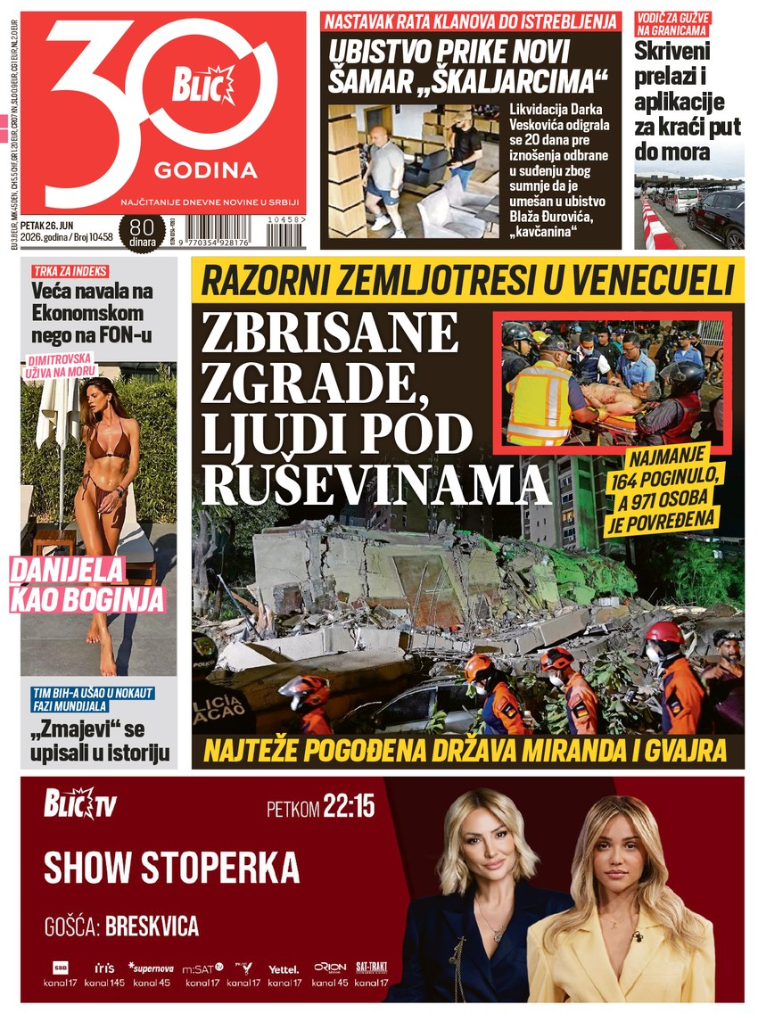 Blic naslovna strana za 26.6.
