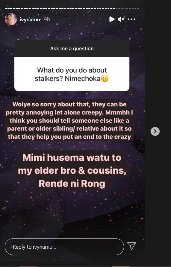 Ivy Namu's response in a Q&A with her fans