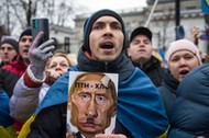 Dzien Jedności Ukrainy - protest przed ambasadą Rosji, 22 stycznia 2023