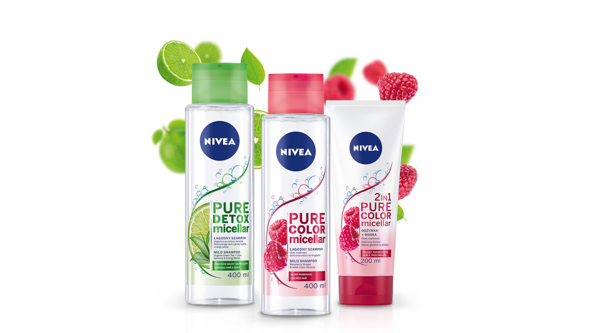 NIVEA rozszerza swoją bestsellerową linię Micelarnych Szamponów o dwa nowe warianty: PURE DETOX i PURE COLOR oraz odżywkę 2w1, która uzupełnia pielęgnację dla włosów farbowanych.