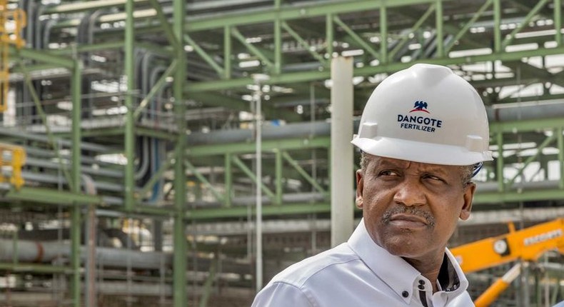 Aliko Dangote during a visit to the fertilizer plant under construction in Lagos State. Credit: ANDREW ESIEBO FOR BLOOMBERG BUSINESSWEEK