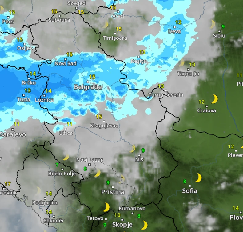 Kretanje nevremena u 4 sata posle ponoći
