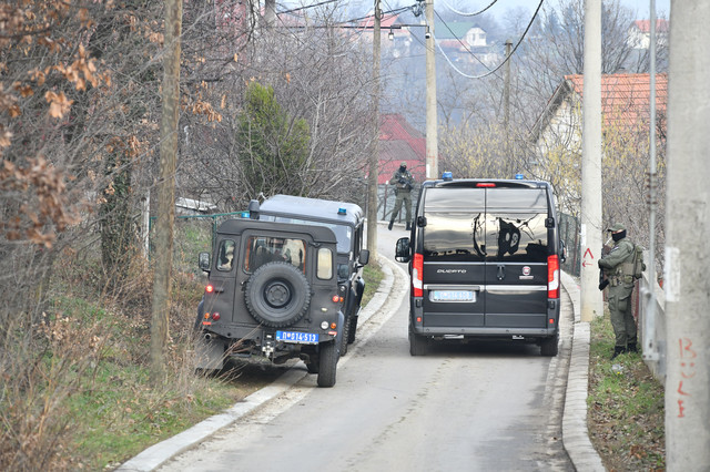 Police in front of one of the Velja Nevolja posts in Ritopek
