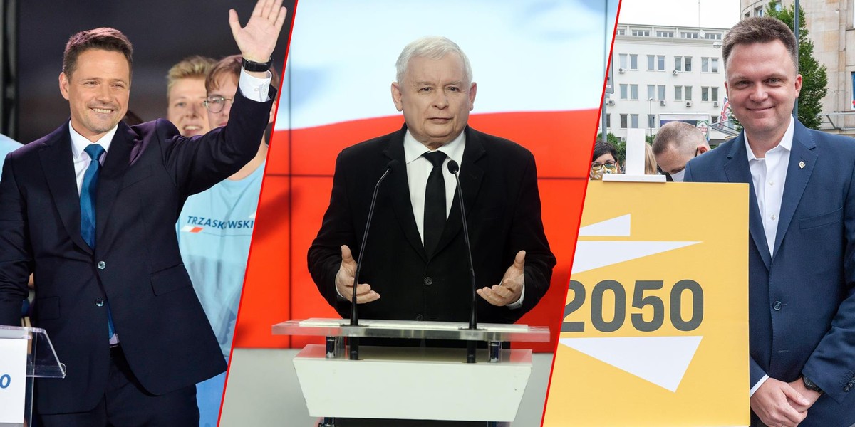 Rafał Trzaskowski, Jarosław Kaczyński i Szymon Hołownia