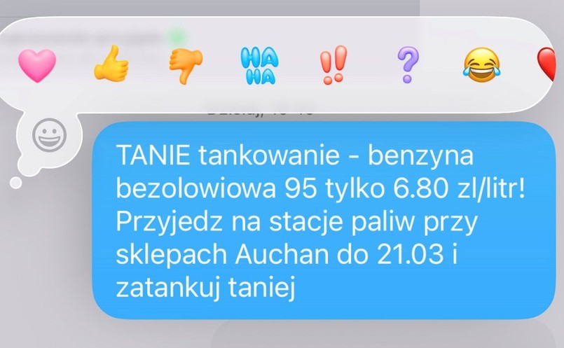 SMS z Auchan z promocją na benzynę 95