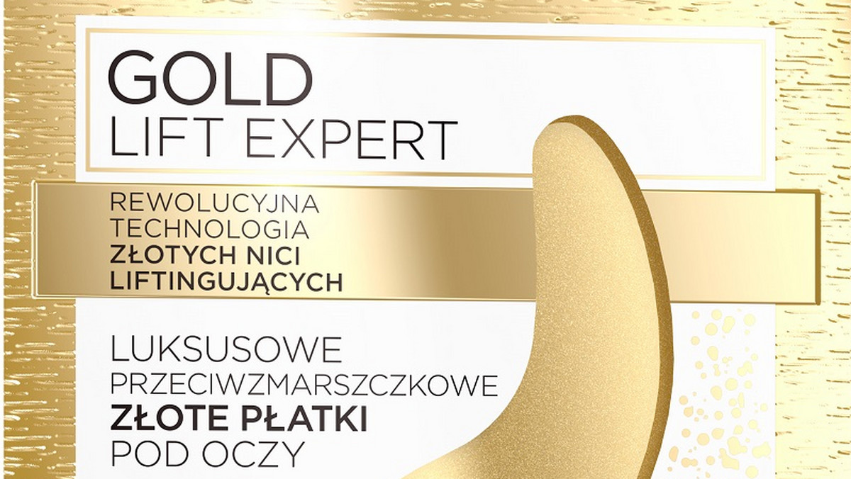 Złote płatki żelowe 24K GOLD LIFT EXPERT marki Eveline Cosmetics dają natychmiastowy efekt liftingu skóry w okolicach oczu.