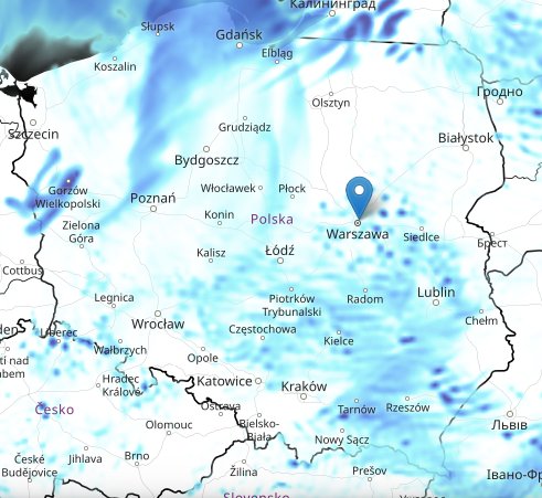 Zachmurzenie w Polsce o godzinie 12:00