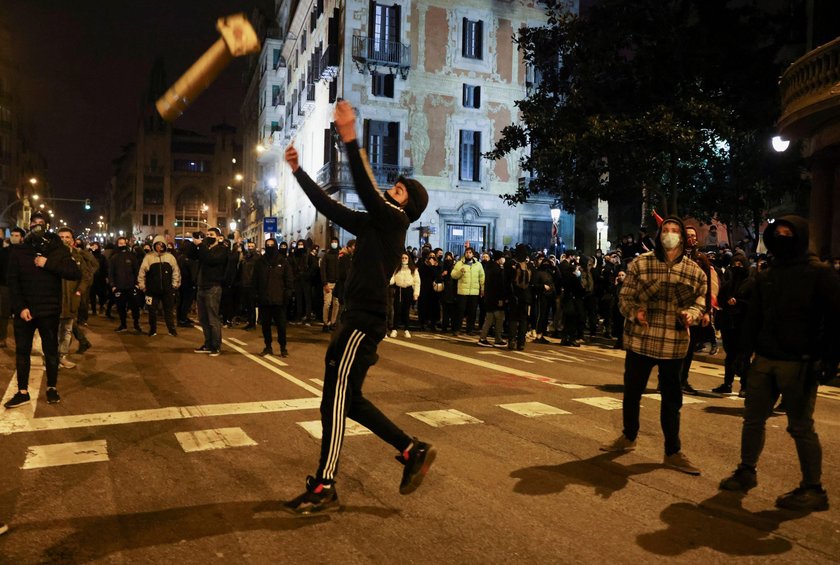 Supporters of Catalan rapper Pablo Hasel protest in Barcelona