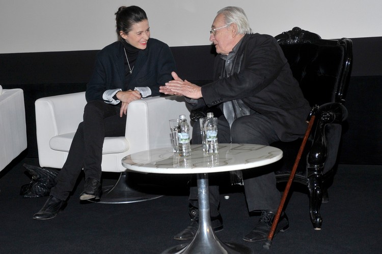 Agnieszka Grochowska i Andrzej Wajda na konferencji prasowej filmu 'Wałęsa. Człowiek z nadziei'