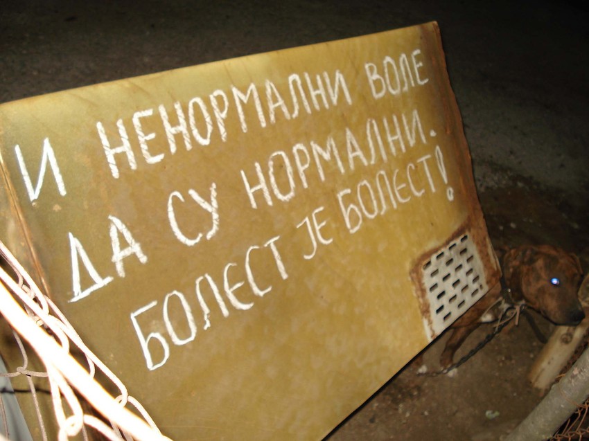 Poruka stricu koju je Slaviša napisao na kućici za psa u svom dvorištu