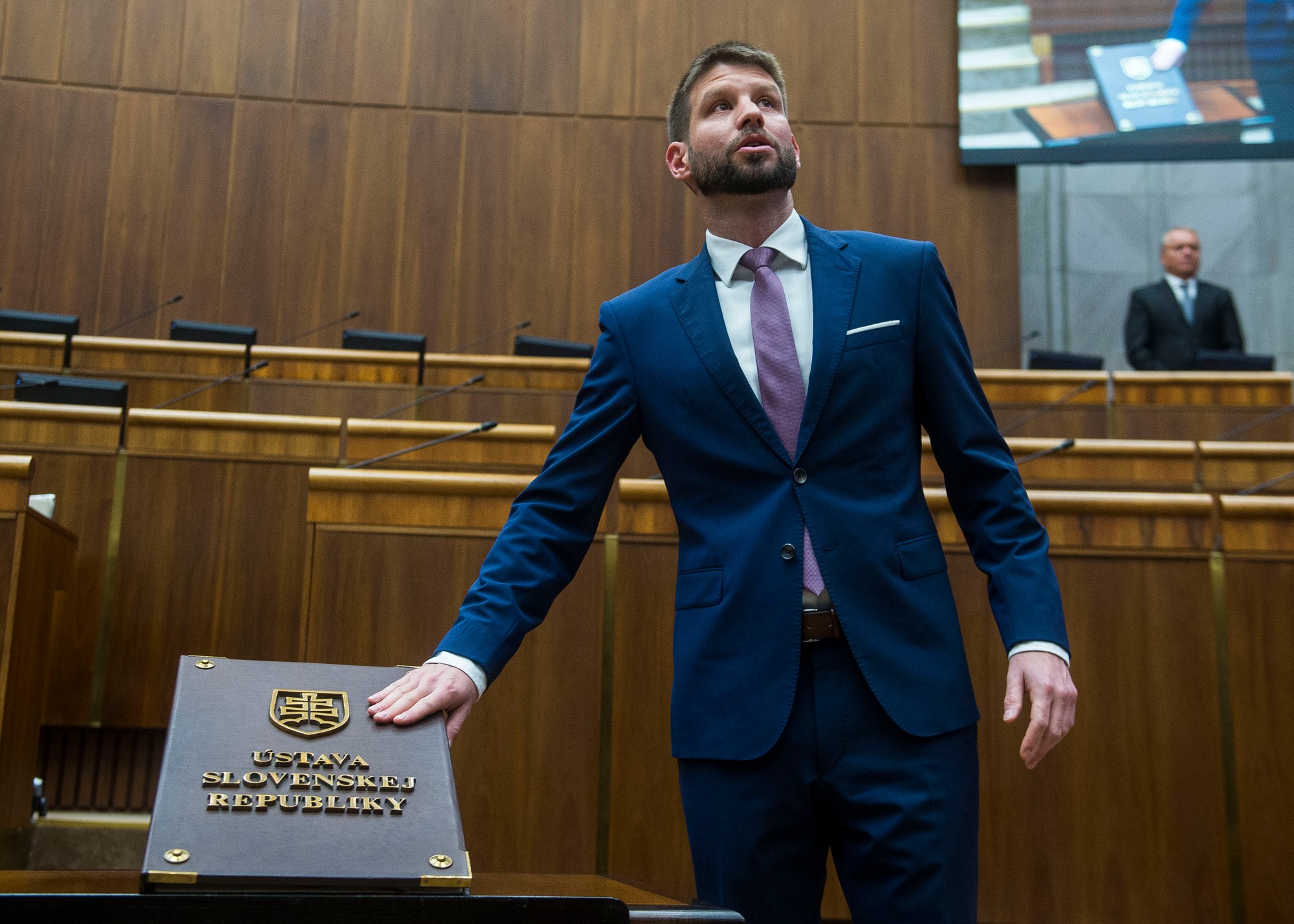 Michal Šimečka (PS) skladá poslanecký sľub počas ustanovujúcej schôdze Národnej rady Slovenskej republiky.