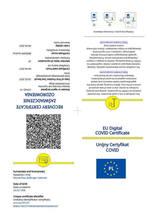 Unijny Certyfikat Covid - certyfikat ozdrowienia
