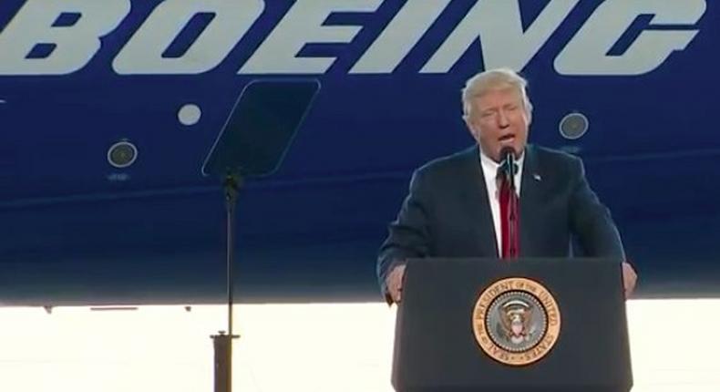 Trump speaks at Boeing's South Carolina factory.
