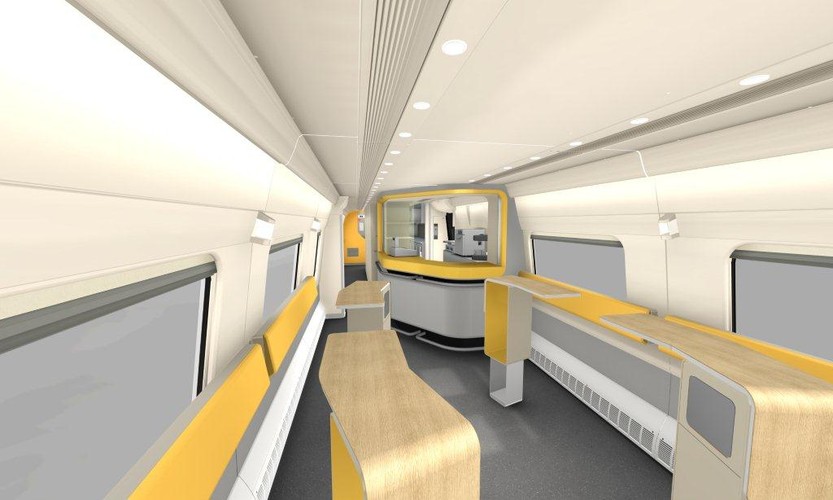 Wizualizacja wagonu restauracyjnego Pendolino.