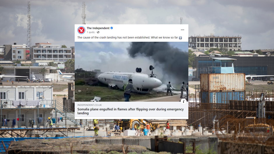 Samolot linii Jubba Airways stanął w płomieniach po lądowaniu na lotnisku w Mogadiszu (fot. facebook.com/TheIndependentOnline)