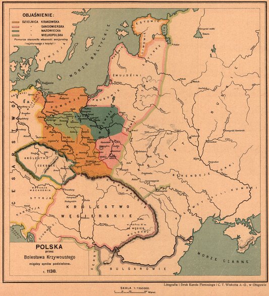 Polska przez Bolesława Krzywoustego między synów podzielona w 1138 r.