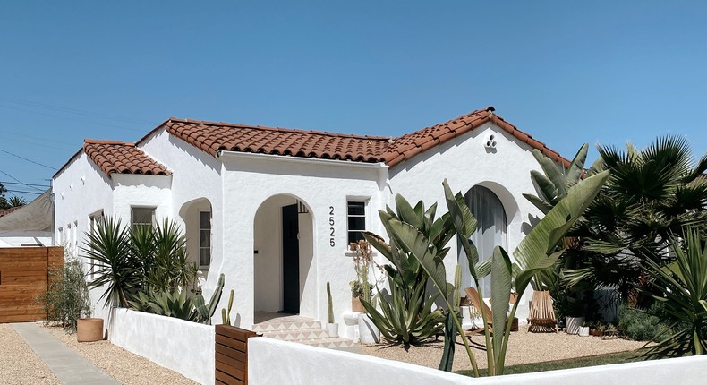 The exterior of the 1920s Spanish bungalow that the couple named Blanco Bungalow.Chris Saldivar of Tea Tree Productions.