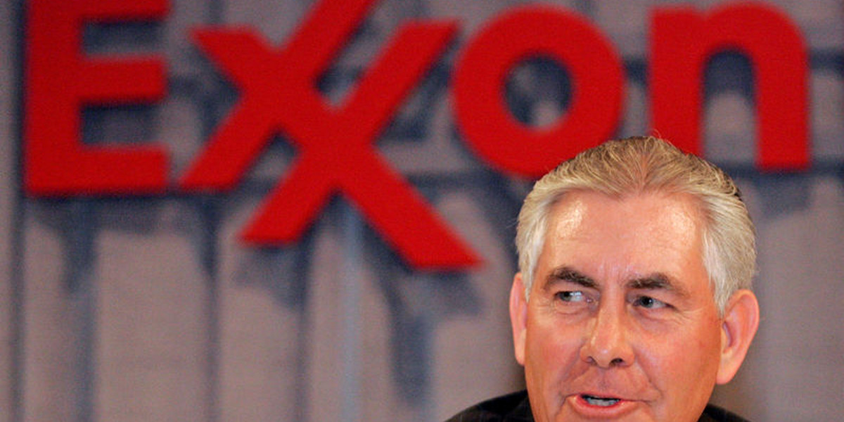 Tillerson at a news conference after an Exxon Mobil shareholders meeting.