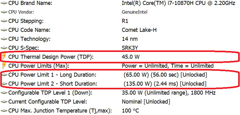 MSI GS66 Stealth (10UH) – konfiguracja limitów mocy Core i7-10870H