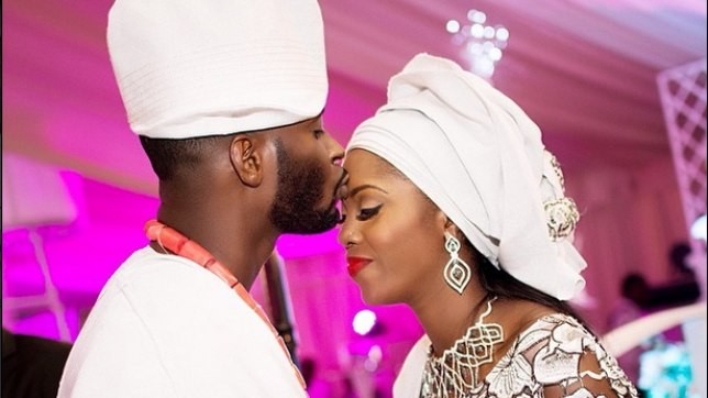 Tiwa savage and Tee Billz at their traditional wedding