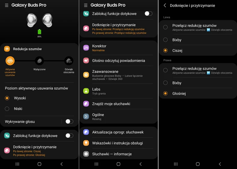 Sekcja ustawień Galaxy Buds Pro w aplikacji Galaxy Wearable (kliknij, aby powiększyć)