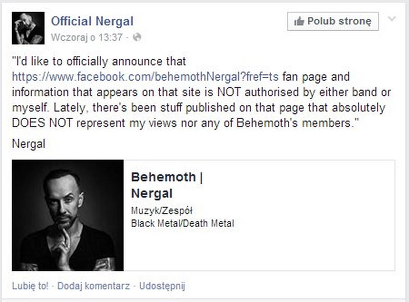 Nergal ma problem z fanami